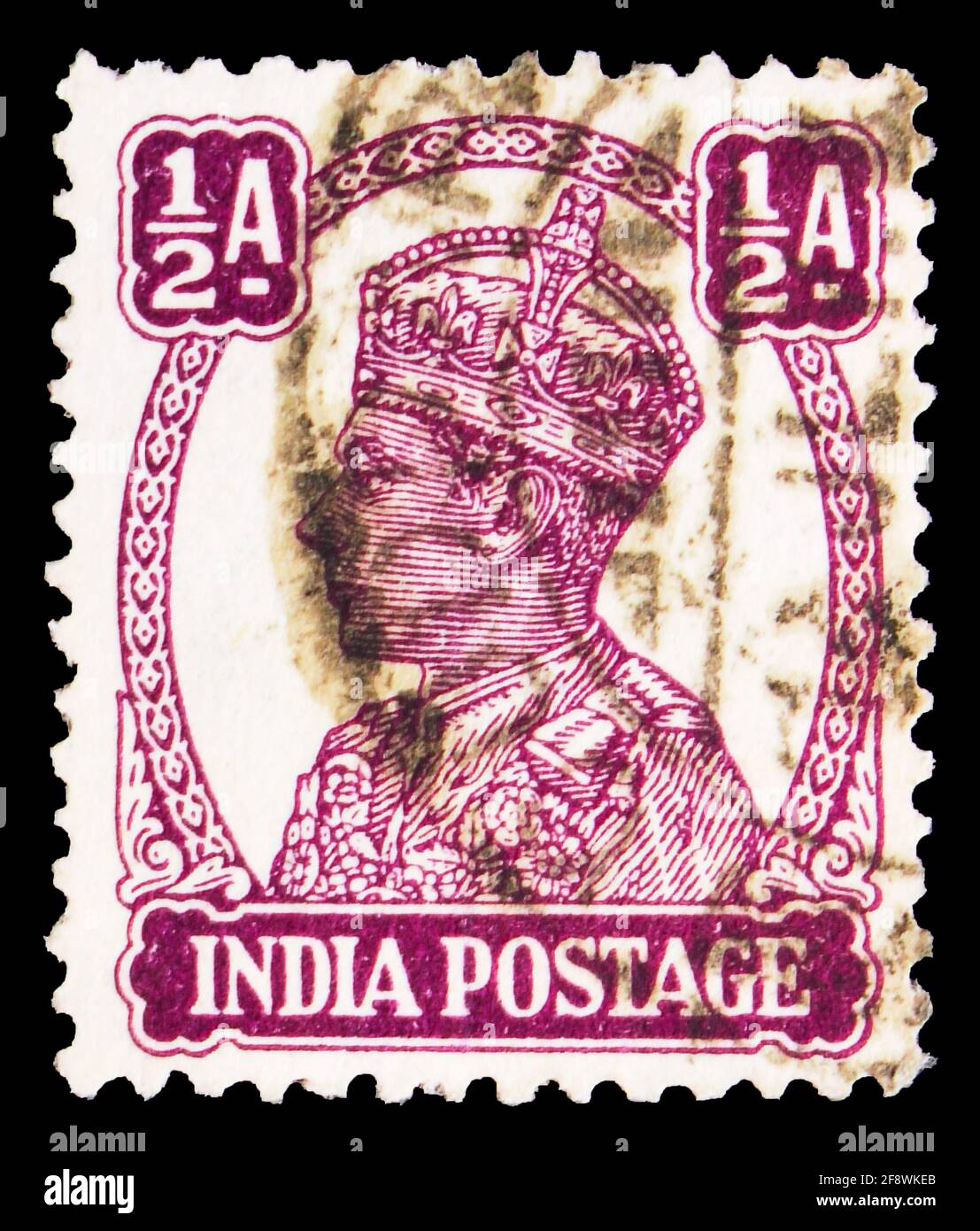 MOSKAU, RUSSLAND - 1. OKTOBER 2019: Die in Indien gedruckte Briefmarke zeigt King George VI, Definitives (1940-43) Serie, um 1941 Stockfoto