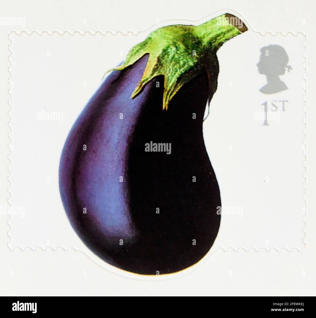 Briefmarke, Großbritannien, Queen Elizabeth II, 2003. Obst und Gemüse. Aubergine. 1. Stockfoto