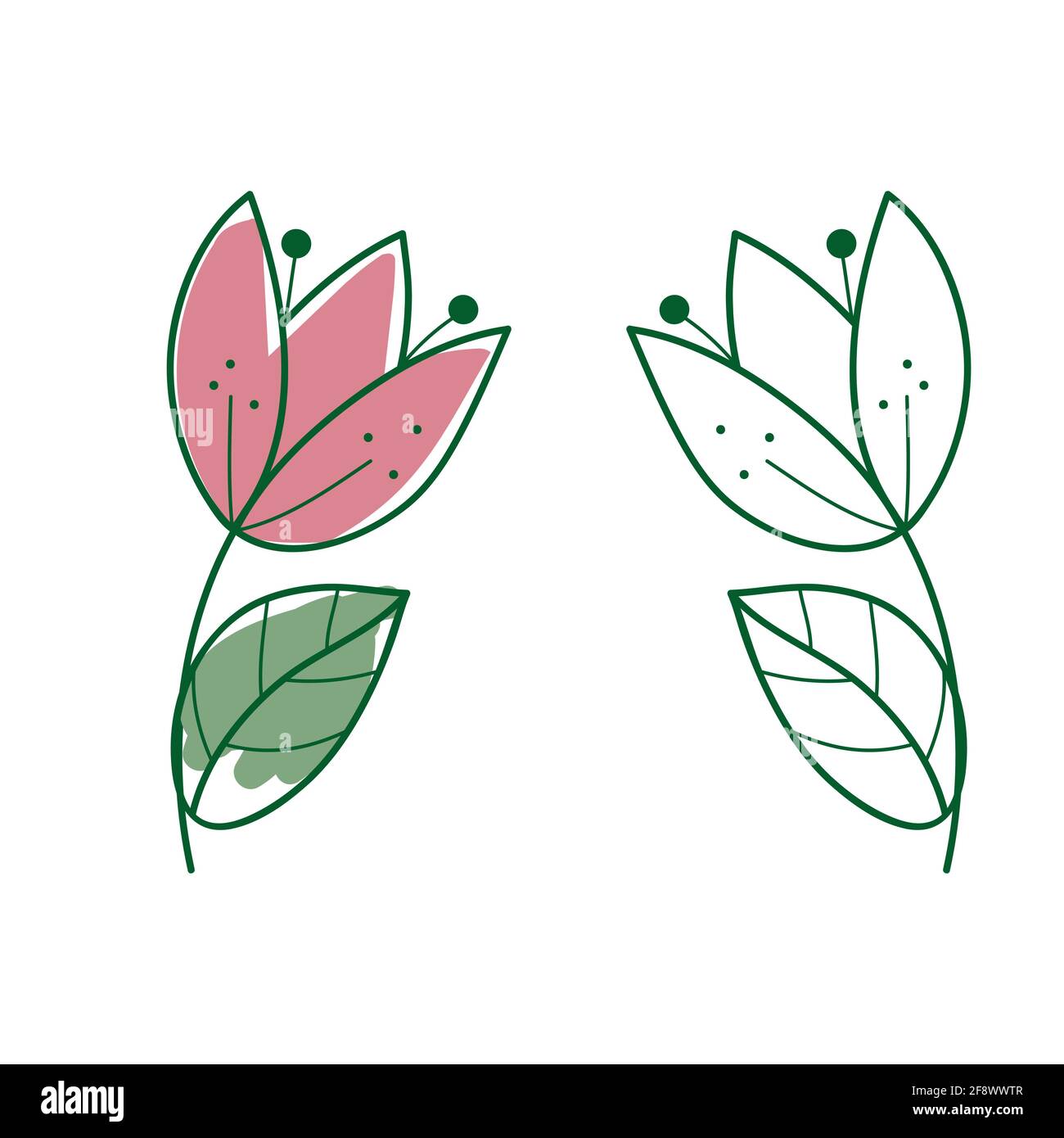 Blume Doodle Vektor Illustration Set von zwei Arten mit Farbe Und ohne auf weißem Hintergrund Stock Vektor