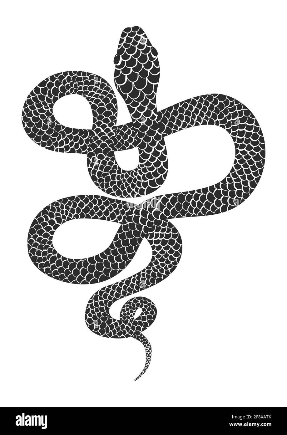 Schwarze handgezeichnete Schlange Silhouette auf weißem Hintergrund. Vektorgrafik Stock Vektor