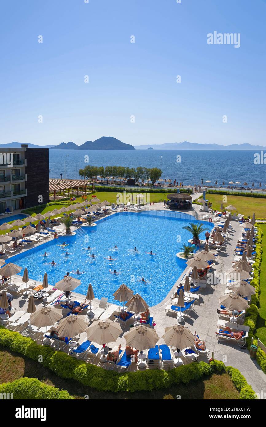 Hotel- Und Poolbereich, Turgutreis, Mugla, Bodrum, Türkei Stockfoto