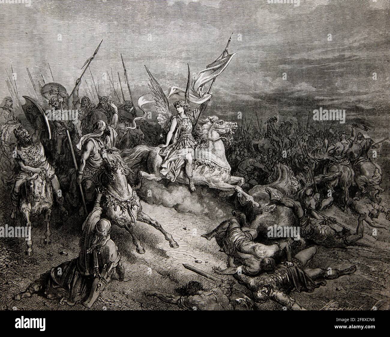 Bibelgeschichte Illustration „der Engel gesandt, um Israel zu befreien“ (II Makkabäer 11:8) von Gustave Dore Stockfoto