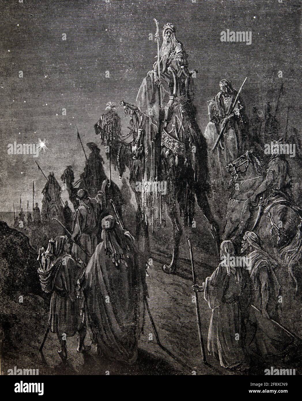 Bibelgeschichte Illustration die drei Weisen, geführt von der Star (Matthew 2;1-2) von Gustave Dore Stockfoto