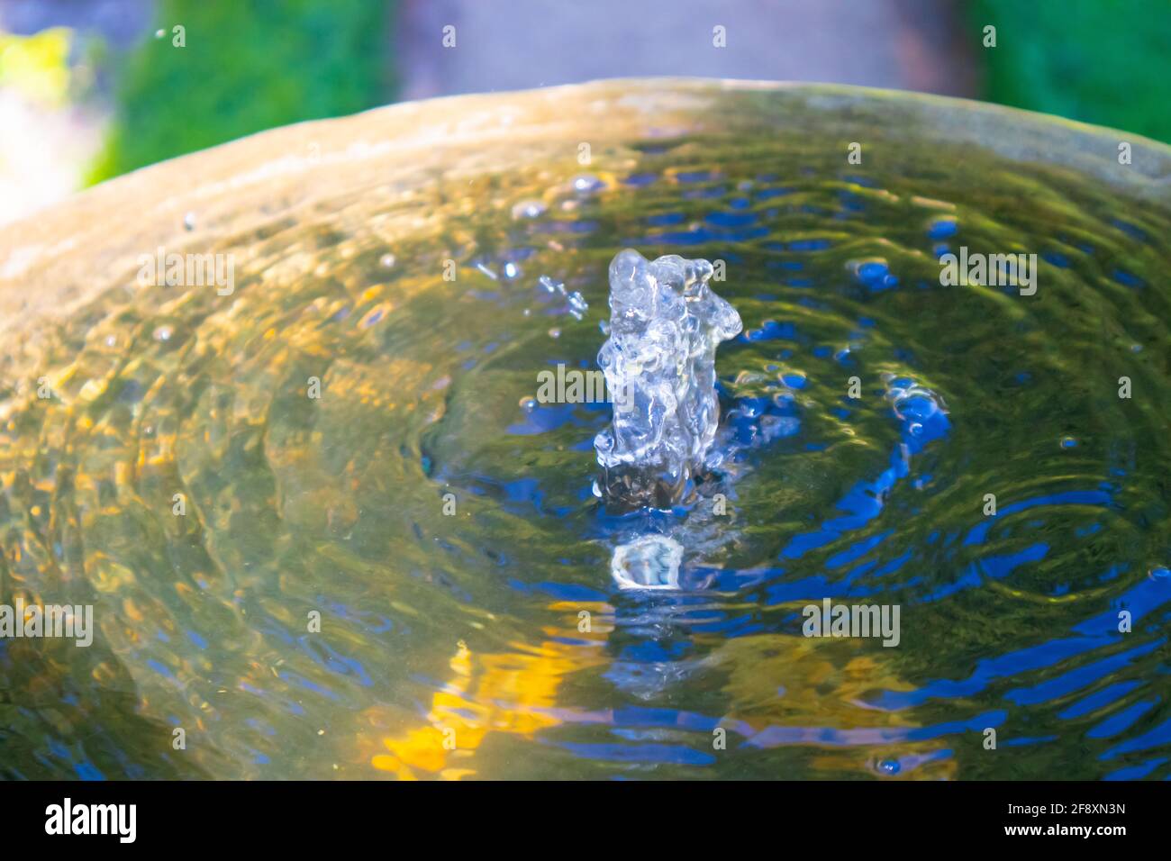 Stellenbosch University Botanical Garden, Kapstadt, Südafrika 08-04-2021 Wasserbrunnen schießt Wasser nach oben. Verursacht Spritzer und Wellen. Stockfoto