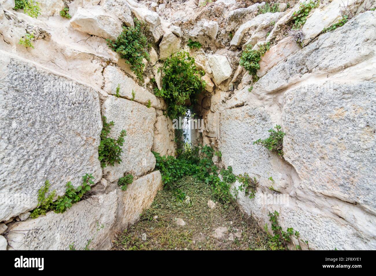 Pfeilschlitz in der Zitadelle Smar Jbeil, alte Kreuzritterburg in Ruine, Libanon Stockfoto
