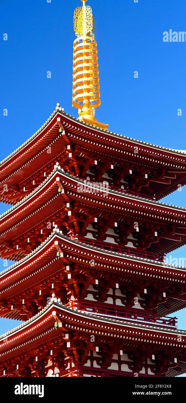Nahaufnahme der Pagode, Senso Ji Buddhistischer Tempel, Tokio, Japan Stockfoto