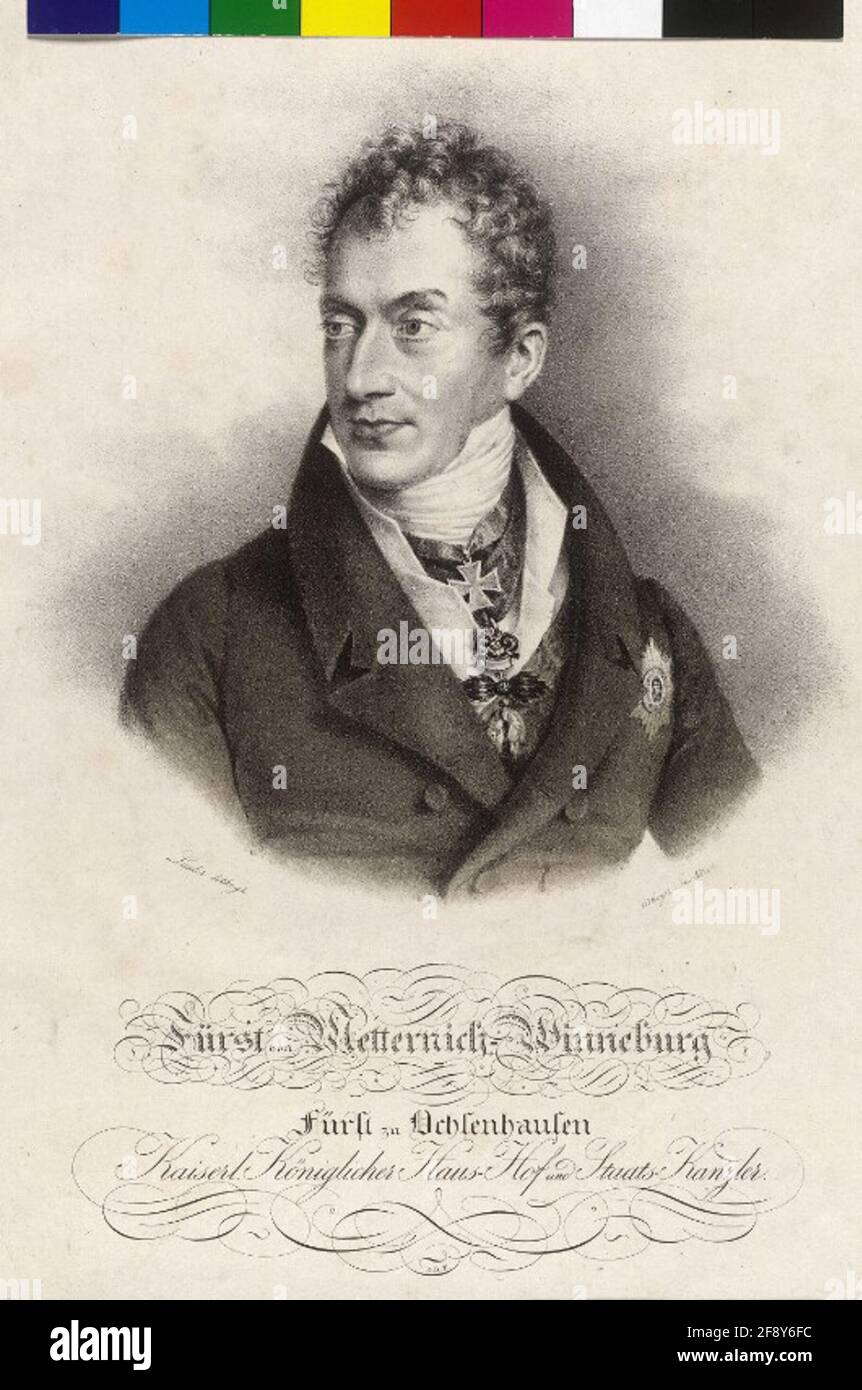 Metternich Winceburg, Klemens Wenzel Lothar Prinz der Lithographie von Friedrich Lieder mit deutscher Legende Stockfoto