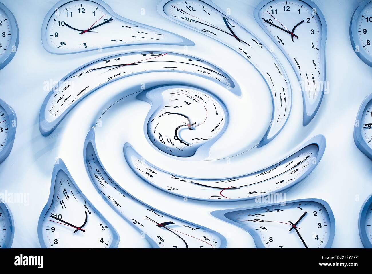 Raum und Zeiten, Clock Time Twisted Distortion für Spacetime Warp Bended Curved Konzept Stockfoto
