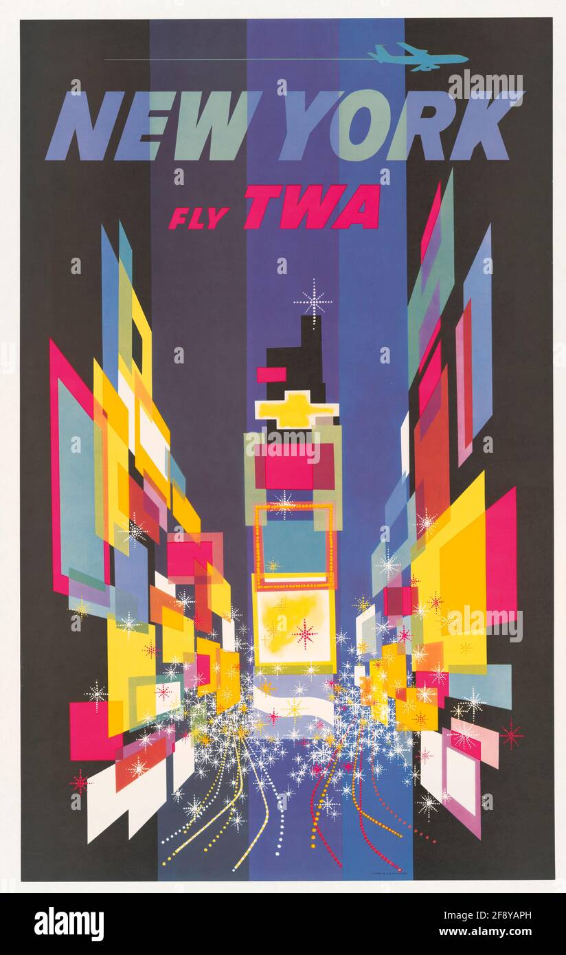 Ein Vintage-Reiseposter für New York mit Trans World Fluggesellschaften (TWA) Stockfoto