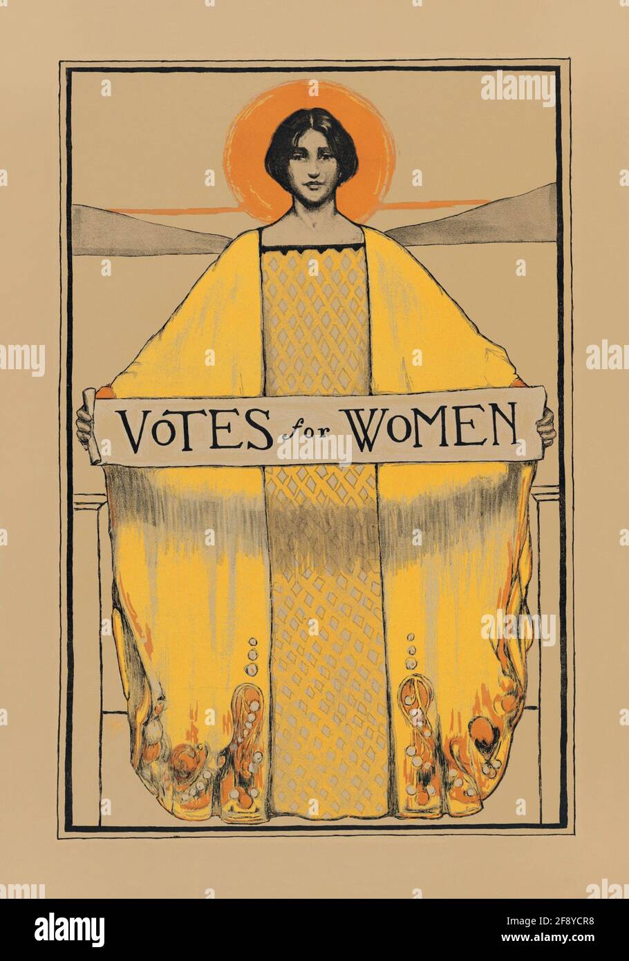 Ein Vintage-Plakat für die Suffragette-Bewegung, das Stimmen für sagt Frauen Stockfoto