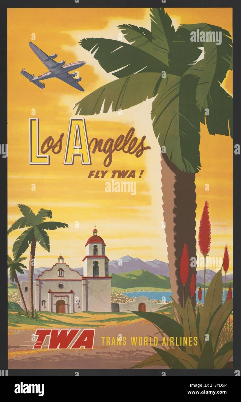 Ein Vintage-Reiseposter für Los Angeles von Trans World Fluggesellschaften Stockfoto