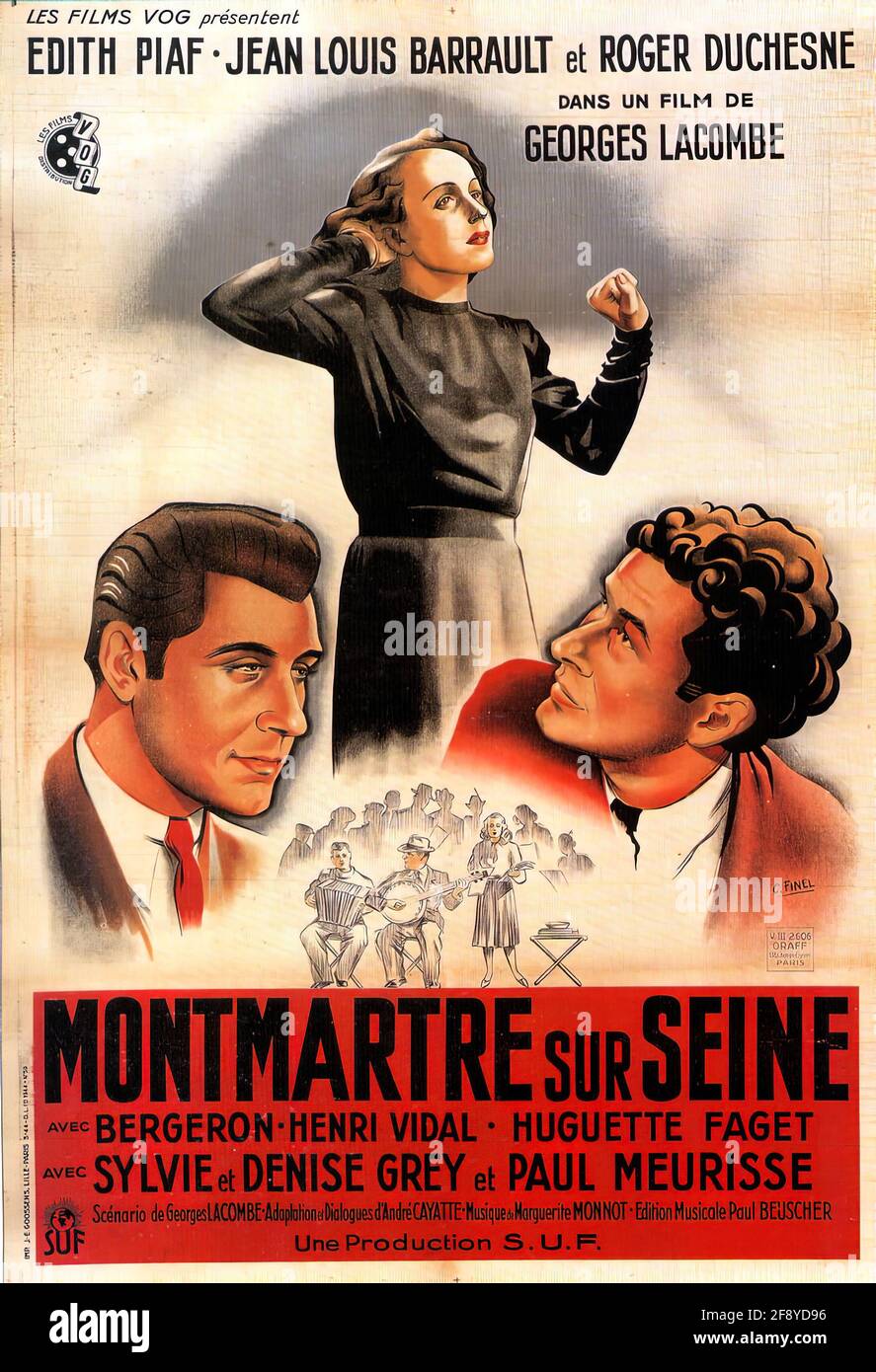 Ein Vintage-Filmplakat für Montmartre-sur-seine mit Edith Piaf Stockfoto