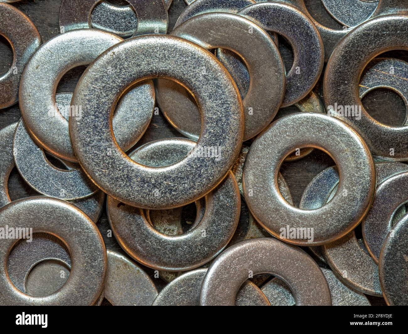 Nahaufnahme von Metallscheiben Stockfoto