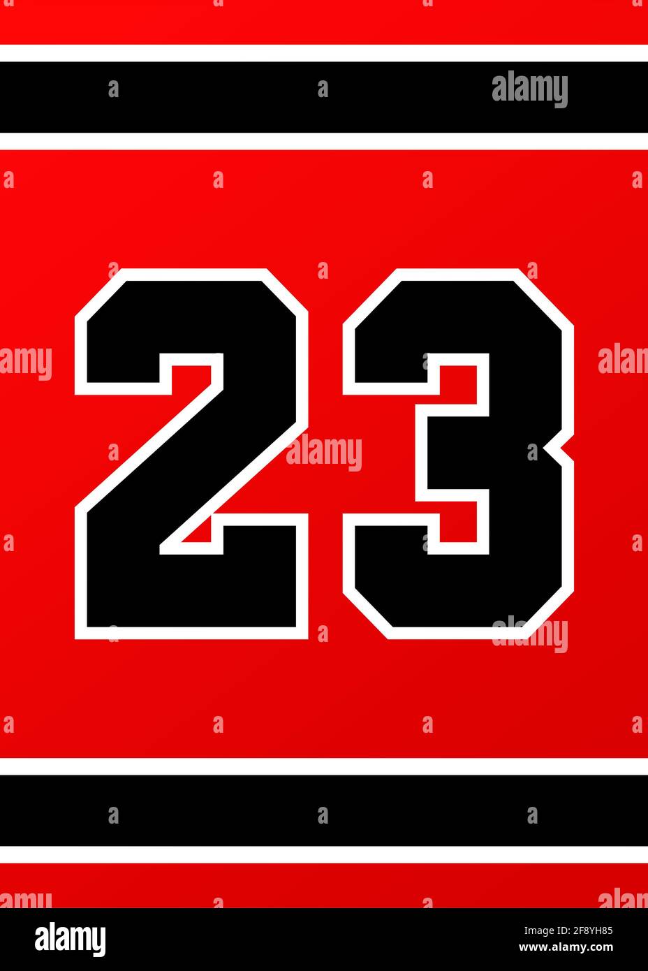 Leuchtendes Sport-Jersey-Panel Nummer 23 Rot und Schwarz Stockfoto