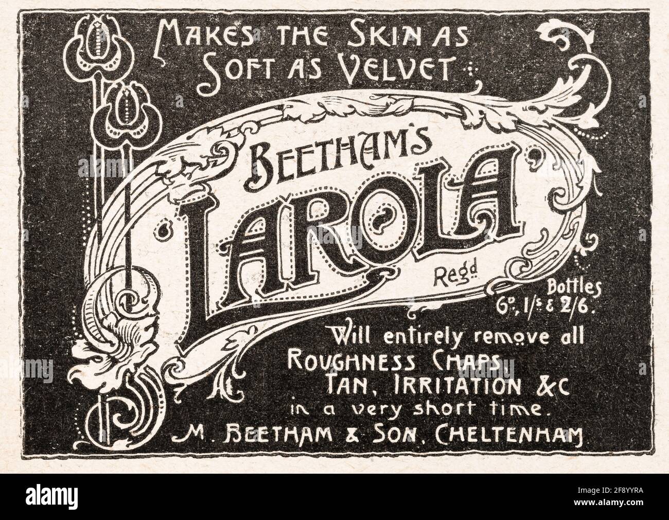 Werbung für alte viktorianische Hautpflege- und Schönheitsprodukte aus dem Jahr 1902 - Standards für die Vorwerbung. Alte Hautpflege-Werbung, Geschichte der Werbung. Stockfoto