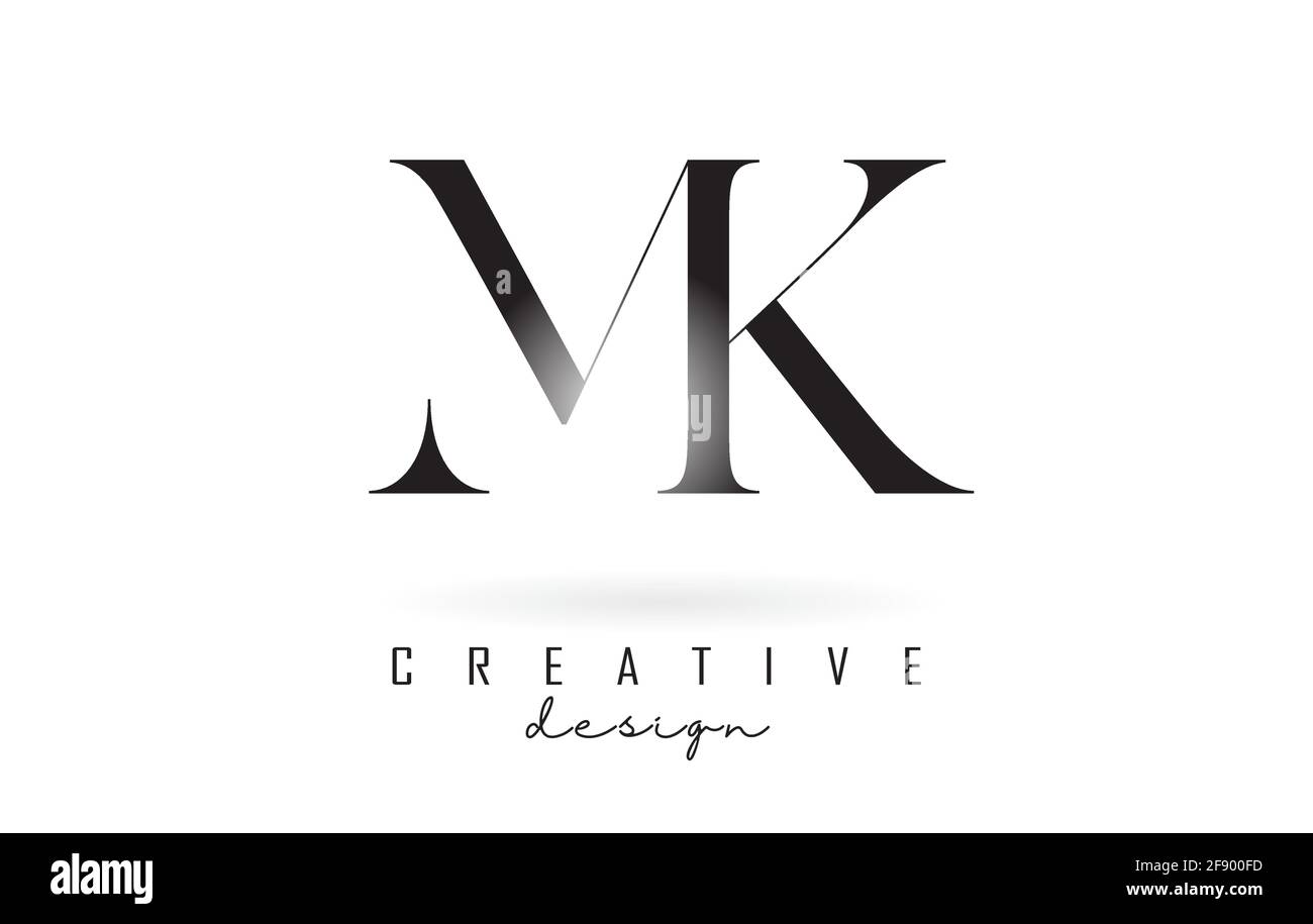 MK m k Letter Design Logo Logo-Konzept mit Serifenschrift und elegantem Stil. Symbol für Vektorgrafik mit den Buchstaben M und K. Stock Vektor