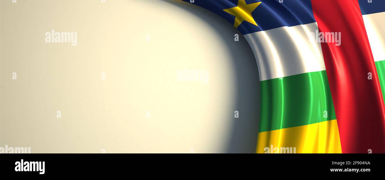 Flagge der zentralafrikanischen republik. 3d-Darstellung der wehenden Nationalflagge mit einem Kopierraum. Flagge der afrikanischen Länder. Stockfoto