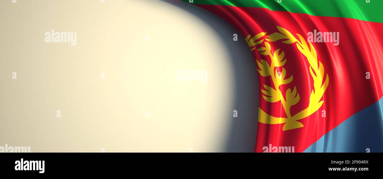 Flagge Eritreas. 3d-Darstellung der wehenden Nationalflagge mit einem Kopierraum. Flagge der afrikanischen Länder. Stockfoto