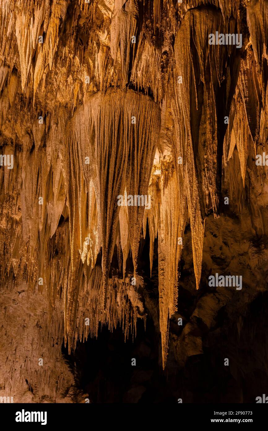 Atemberaubende Formationen tief unter der Erde im Carlsbad Caverns National Park, New Mexico, USA Stockfoto