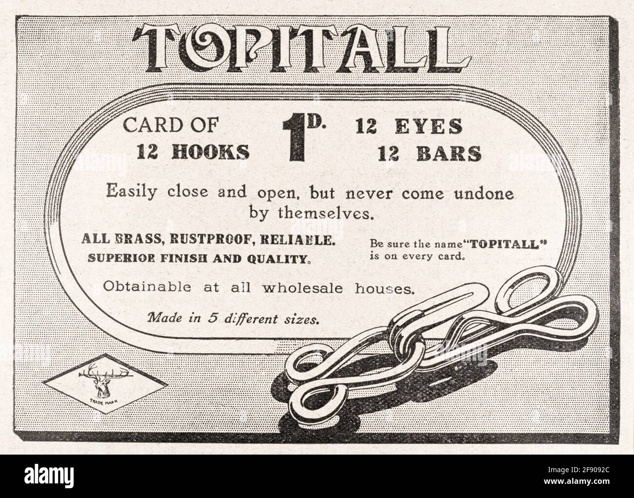 Alte Print-Kleidung näht Werbung aus Edwardian Times - 1911 - vor dem Anbruch der Werbestandards. Edwardianische Nähwerbung, Werbung für alte Kleidung. Stockfoto