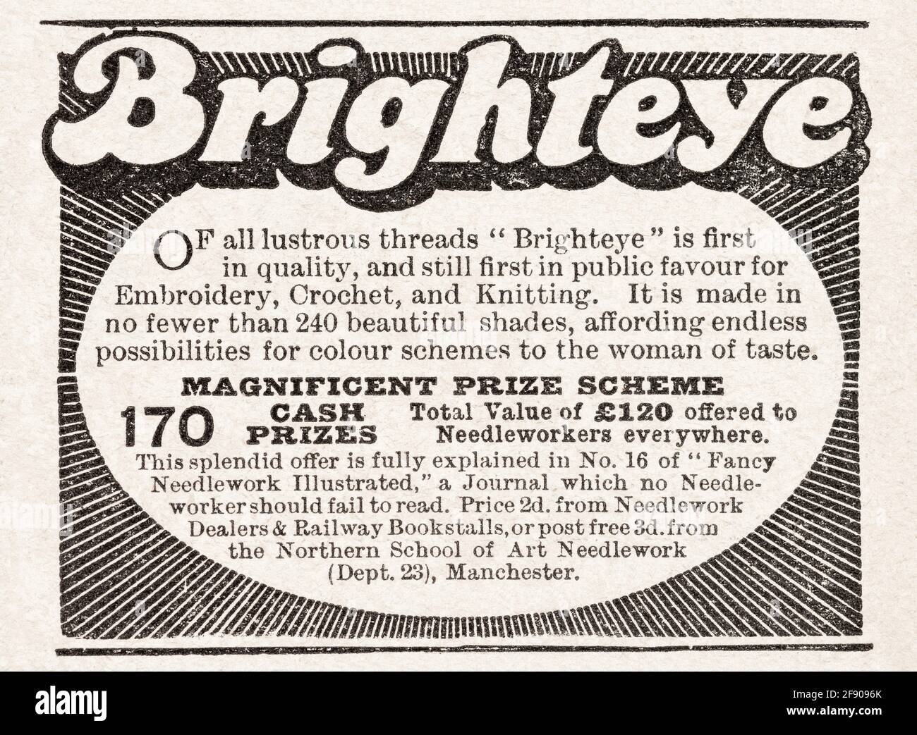Alte Print-Kleidung näht Werbung aus Edwardian Times - 1912 - vor dem Anbruch der Werbestandards. Edwardianische Nähwerbung, Werbung für alte Kleidung. Stockfoto