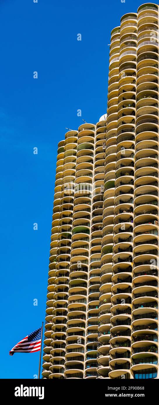 Detail des Marina Towers Wolkenkratzers, Chicago, Illinois, USA Stockfoto