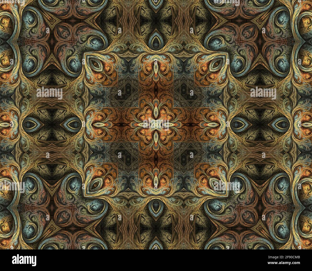 Computergeneriertes fraktales Bild, Kaleidoskop geometrisches Muster, digitale Kunst symmetrische Symmetrie Stockfoto