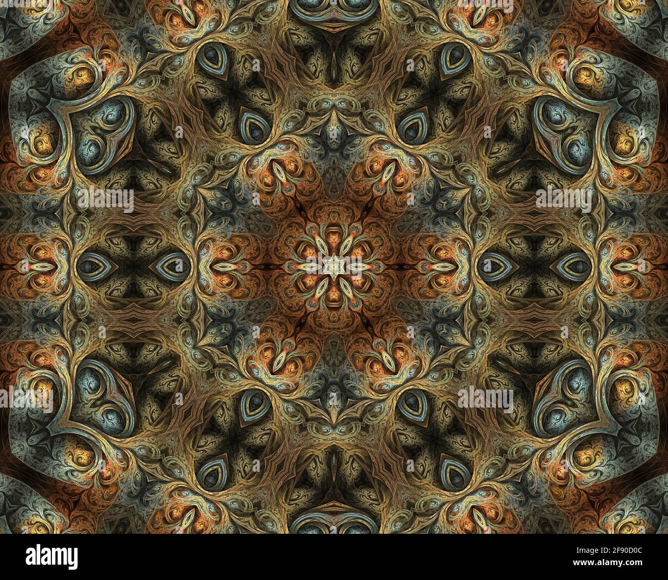 Computergeneriertes fraktales Bild, Kaleidoskop geometrisches Muster, digitale Kunst. Symmetrie Stockfoto