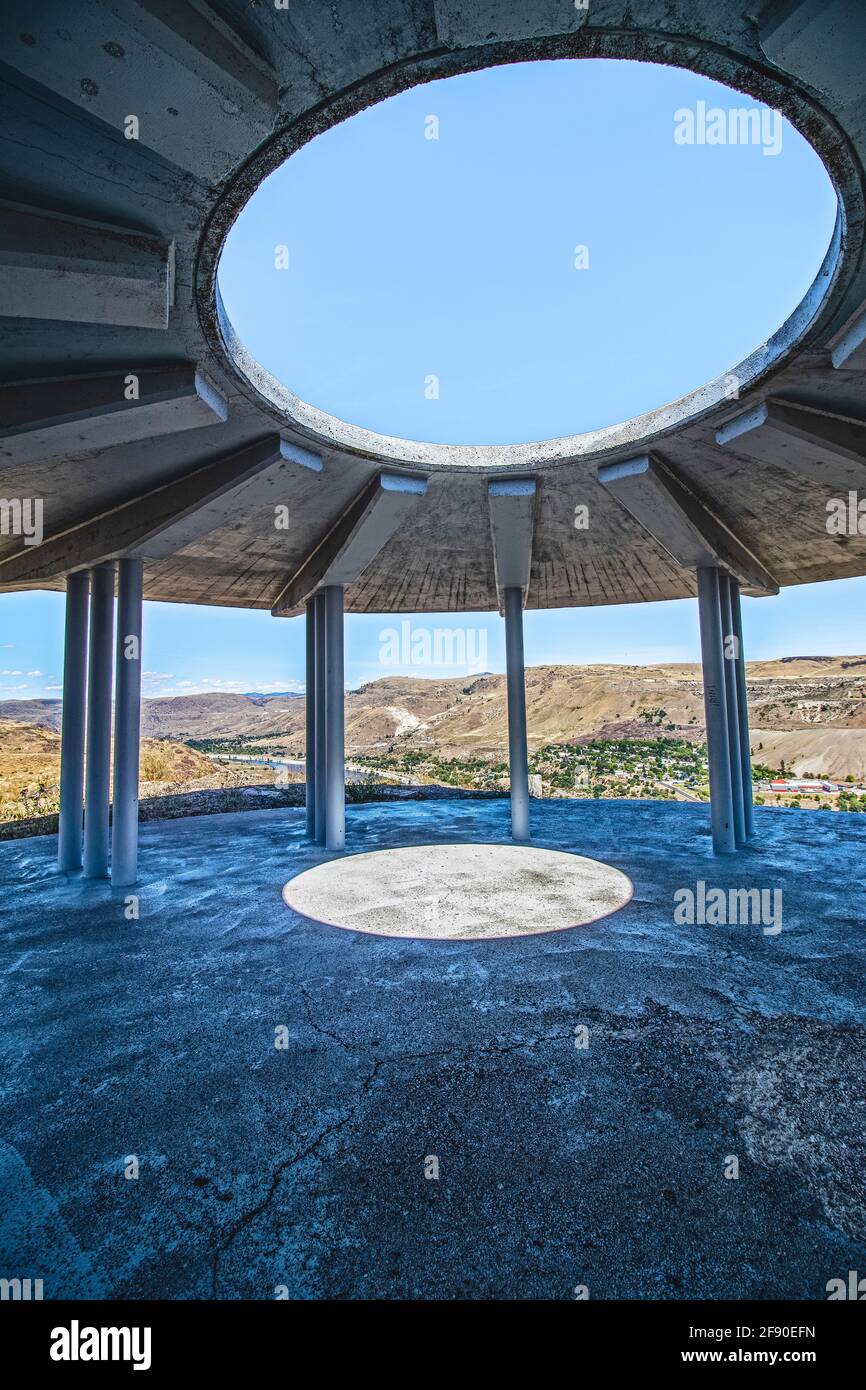 Observatorium mit Blick auf den Grand Coulee Dam Stockfoto