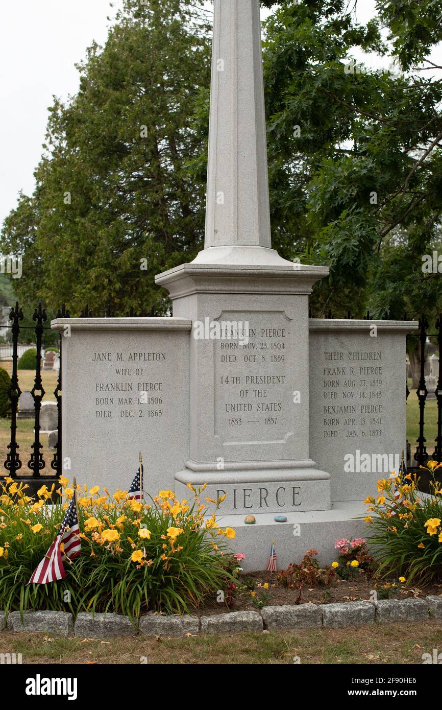 14. Präsident der USA. Pierce und seine Frau und seine Kinder sind hier in der Innenstadt von Concord, NH auf dem Old North Cemetery begraben. Stockfoto