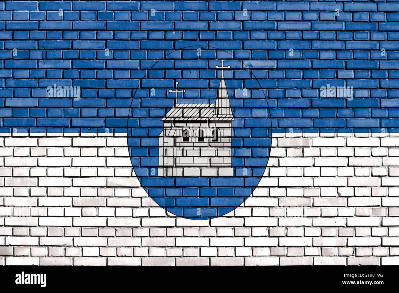 Flagge von Budakeszi auf Ziegelwand gemalt Stockfoto