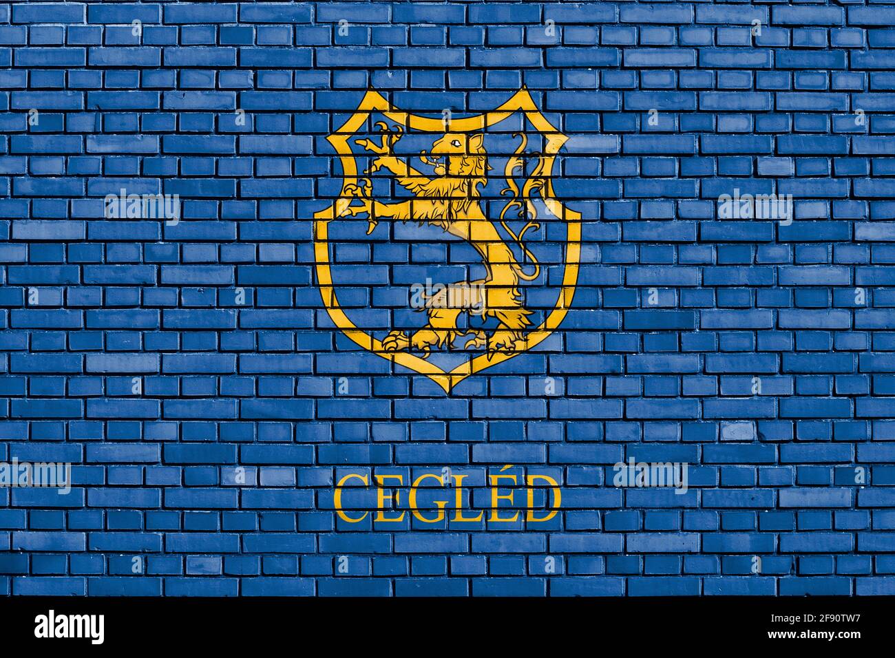 Flagge von Cegled auf Ziegelwand gemalt Stockfoto