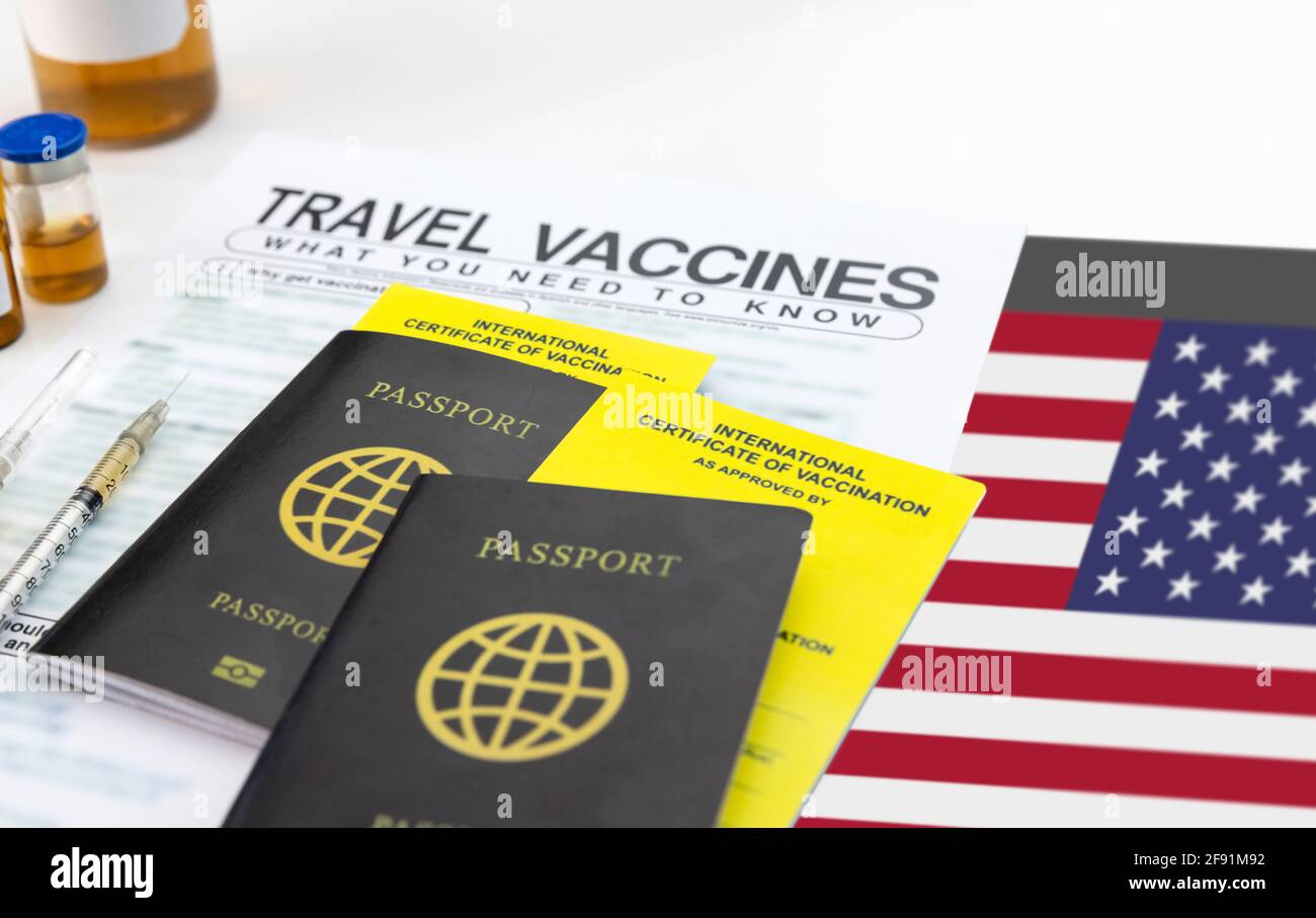 Holen Sie sich vor der Reise einen internationalen Impfpass Stockfoto