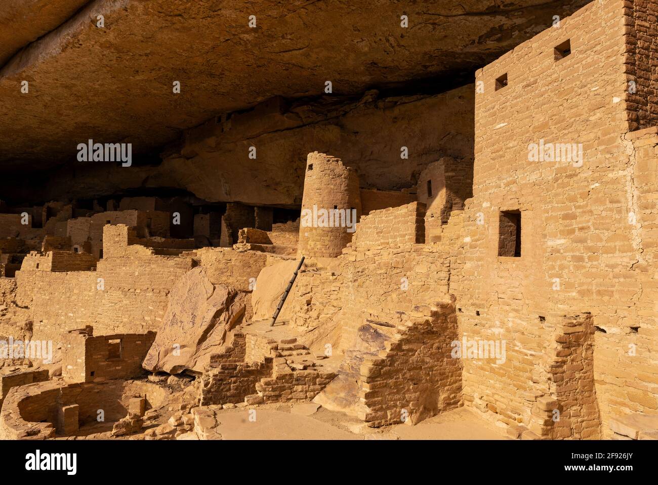 Nahaufnahme der Pueblo-Architektur im Cliff Palace, Mesa Verde Nationalpark, Colorado, Vereinigte Staaten von Amerika (USA). Stockfoto