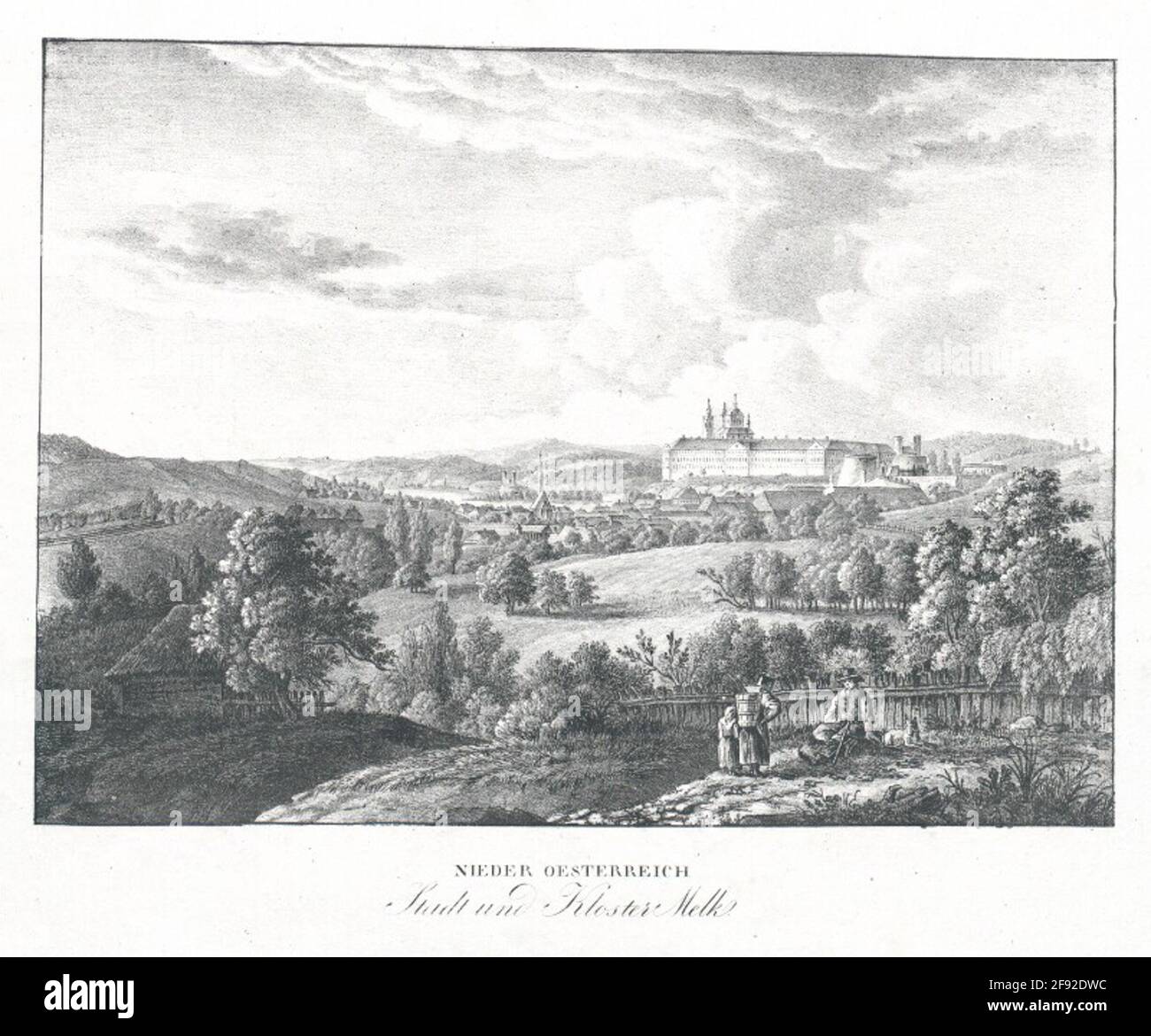 Stadt und Kloster Melk. Niederösterreich. Stockfoto