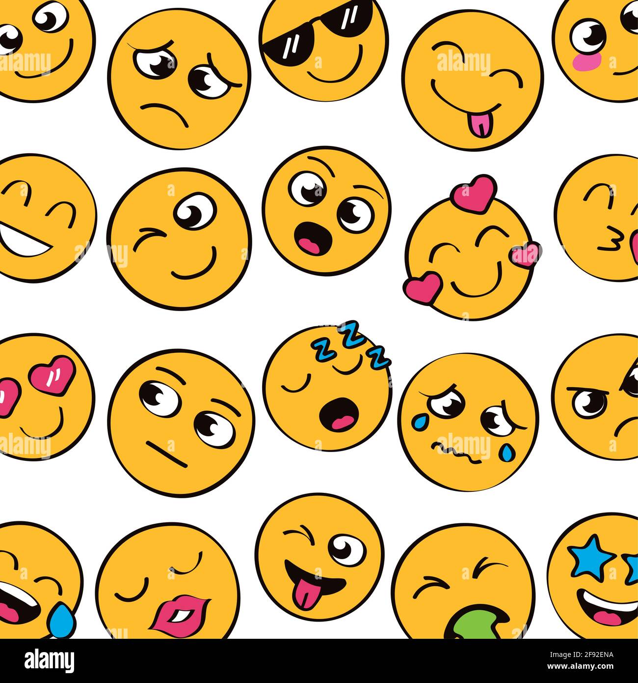 Emojis setzen Symbole Muster Hintergrund Stock Vektor