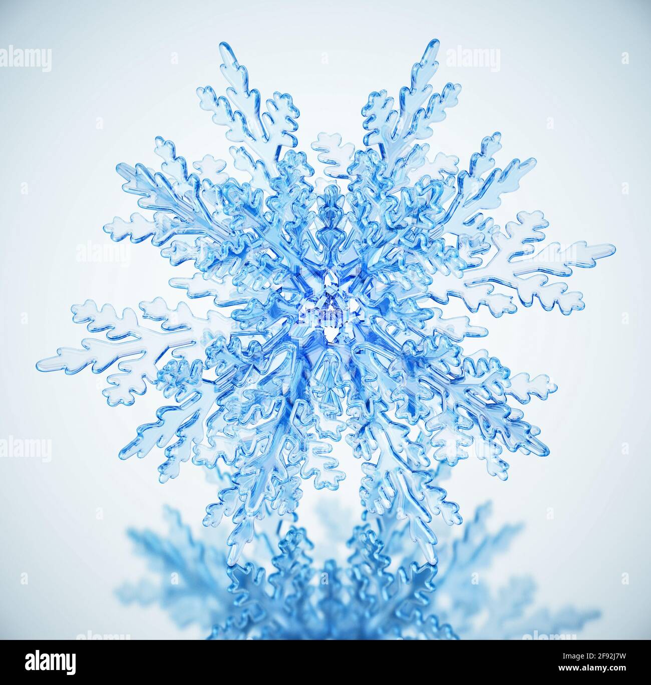Schneeflocke isoliert auf weißem Hintergrund. 3D-Illustration. Stockfoto