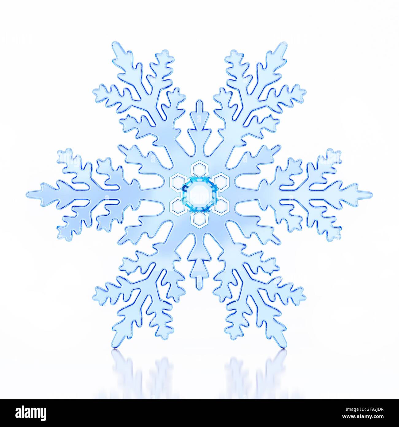 Schneeflocke isoliert auf weißem Hintergrund. 3D-Illustration. Stockfoto