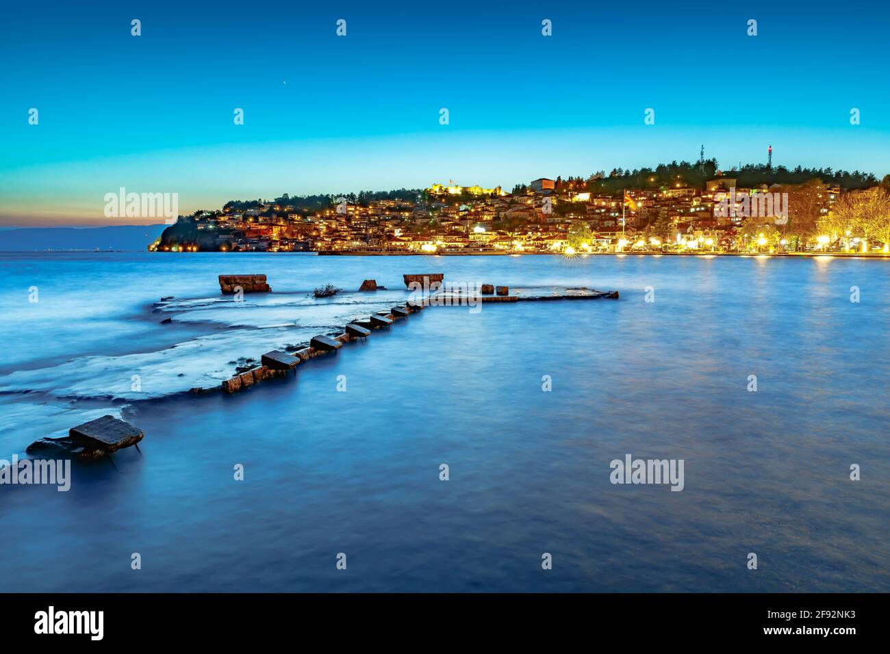 Ohrid ruhiger Sonnenuntergang Stockfoto