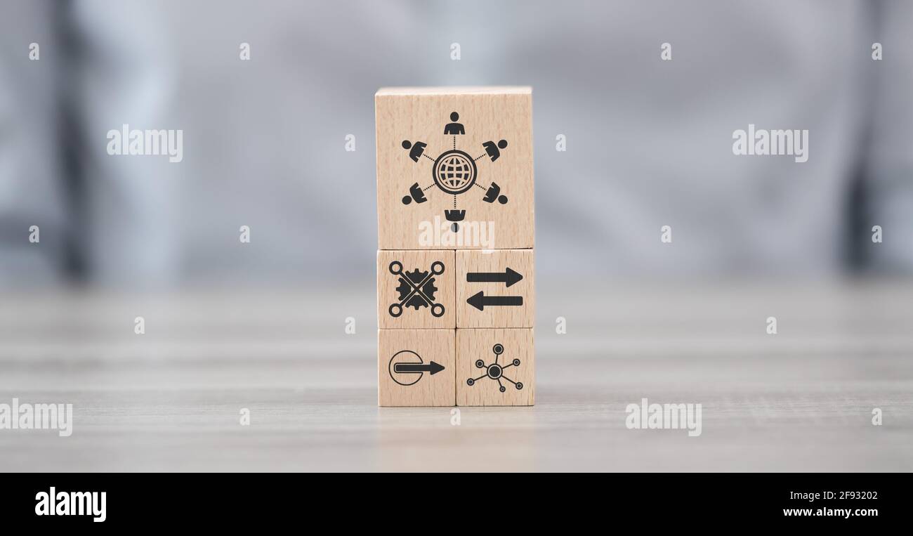 Holzblöcke mit Symbol des bpo-Konzepts Stockfoto