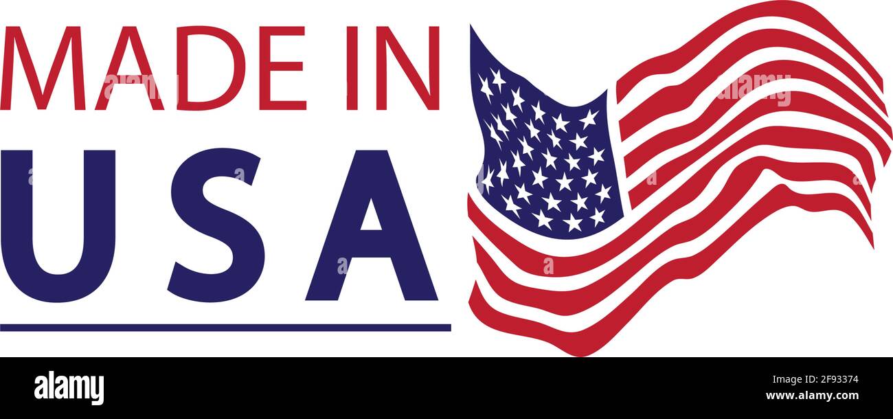 Hergestellt im usa-Logo-Design. Flagge gemacht amerika amerikanische Staaten Flaggen Produkt Abzeichen Qualität patriotische Etiketten Emblem Stern Band Aufkleber, Vektor-Illustration Stock Vektor