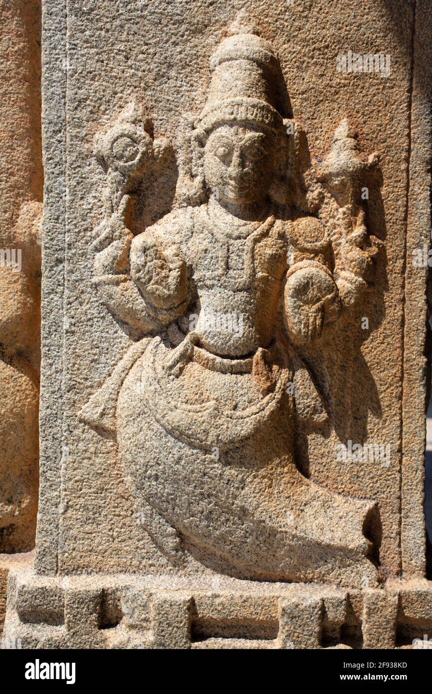 Skulptur des Matsya-Avatars im Vittala-Tempel, Hampi, Karnataka, Indien Stockfoto