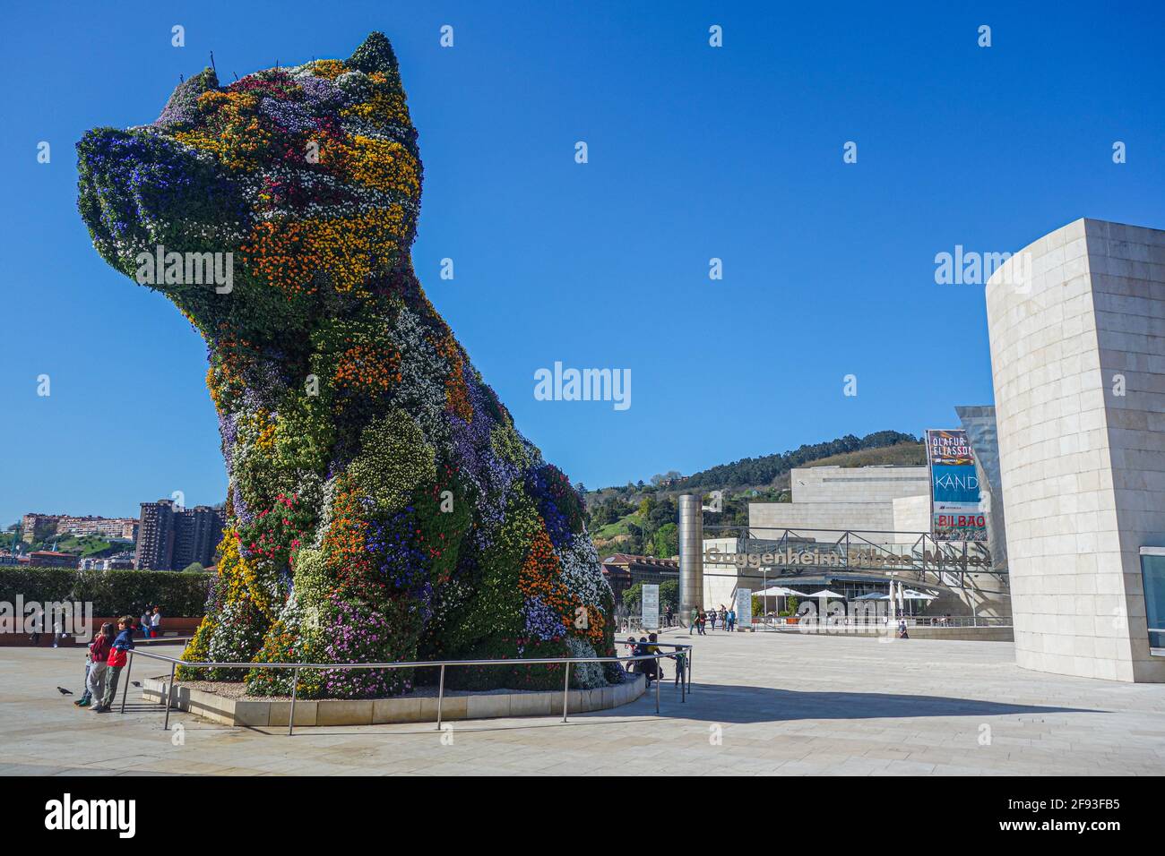 „The Puppy“, eine florale Skulptur vor dem Guggenheim Museum in Bilbao, Spanien Stockfoto