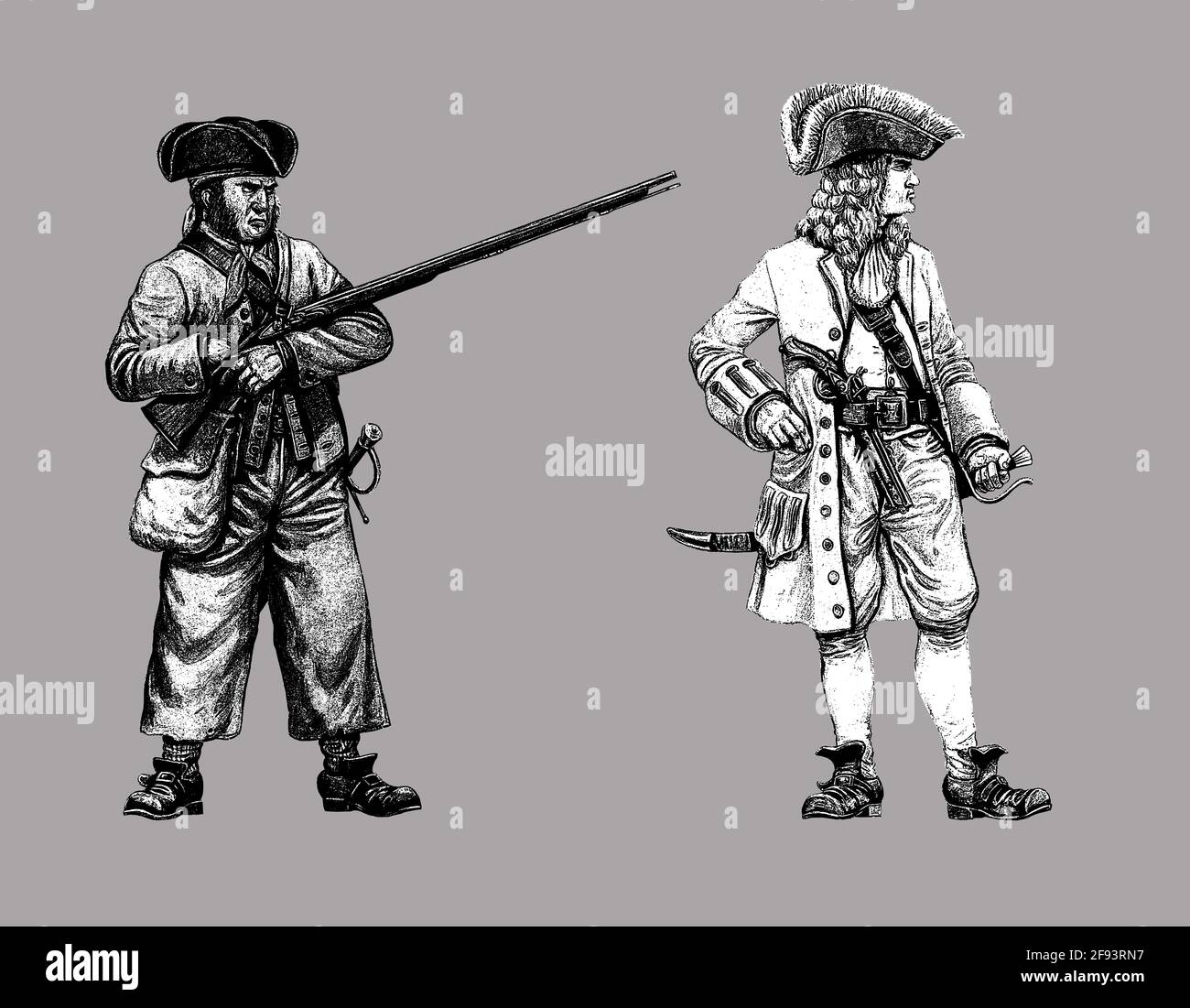 Piratenkapitän und korsaren mit der Schrotflinte. Abbildung. Stockfoto