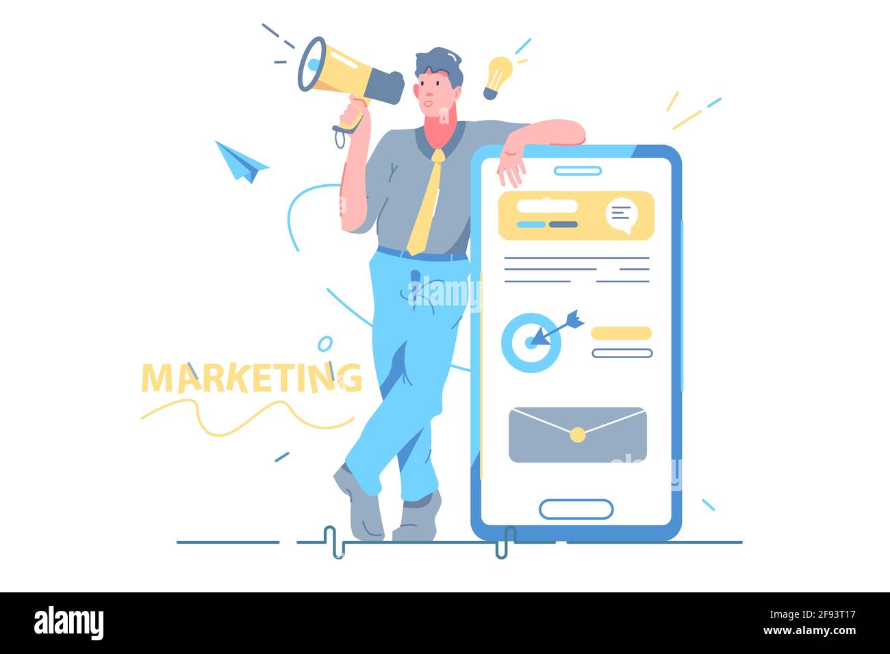 Mann mit Smartphone Digital Marketing Stock Vektor