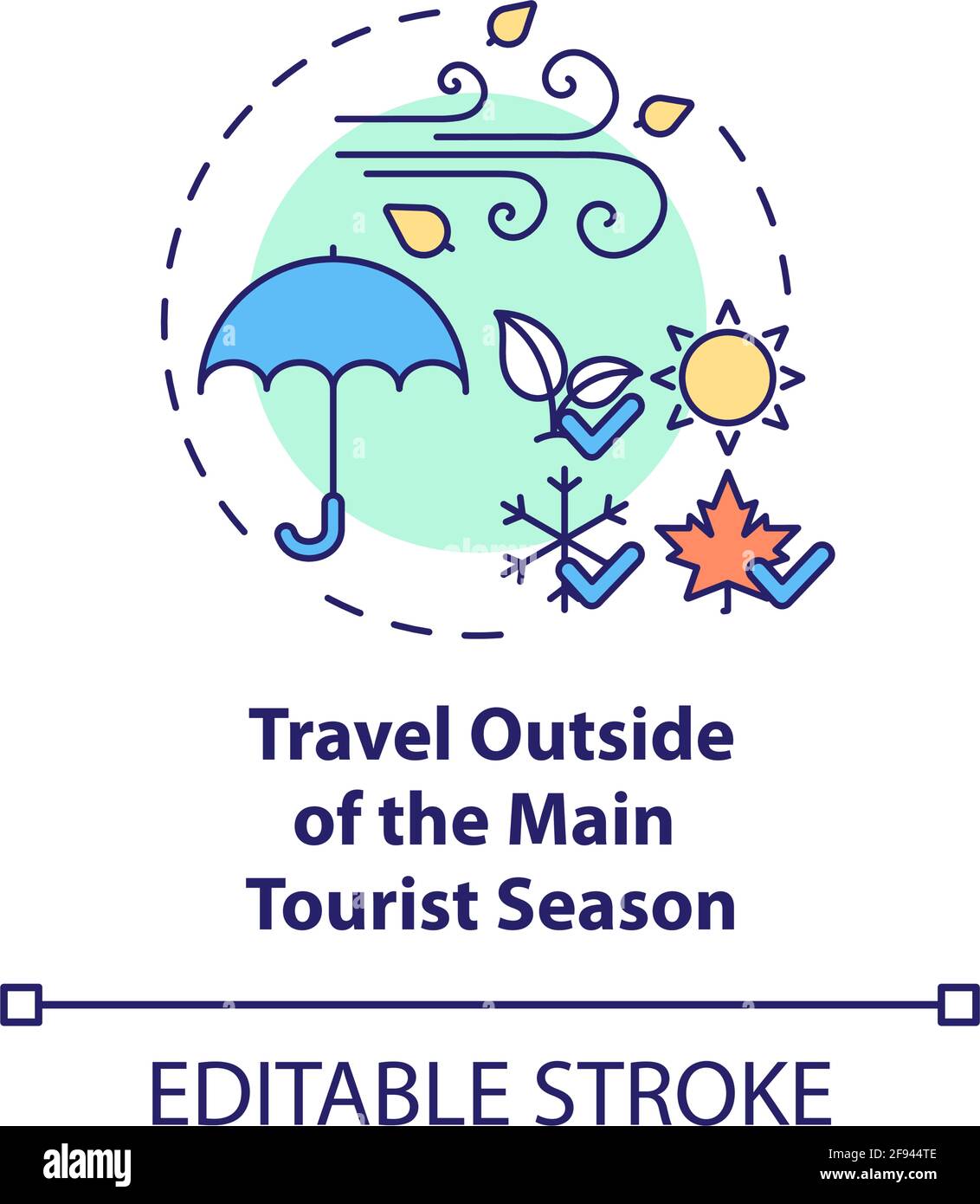 Reisen Sie außerhalb der wichtigsten touristischen Saison Konzept Ikone Stock Vektor