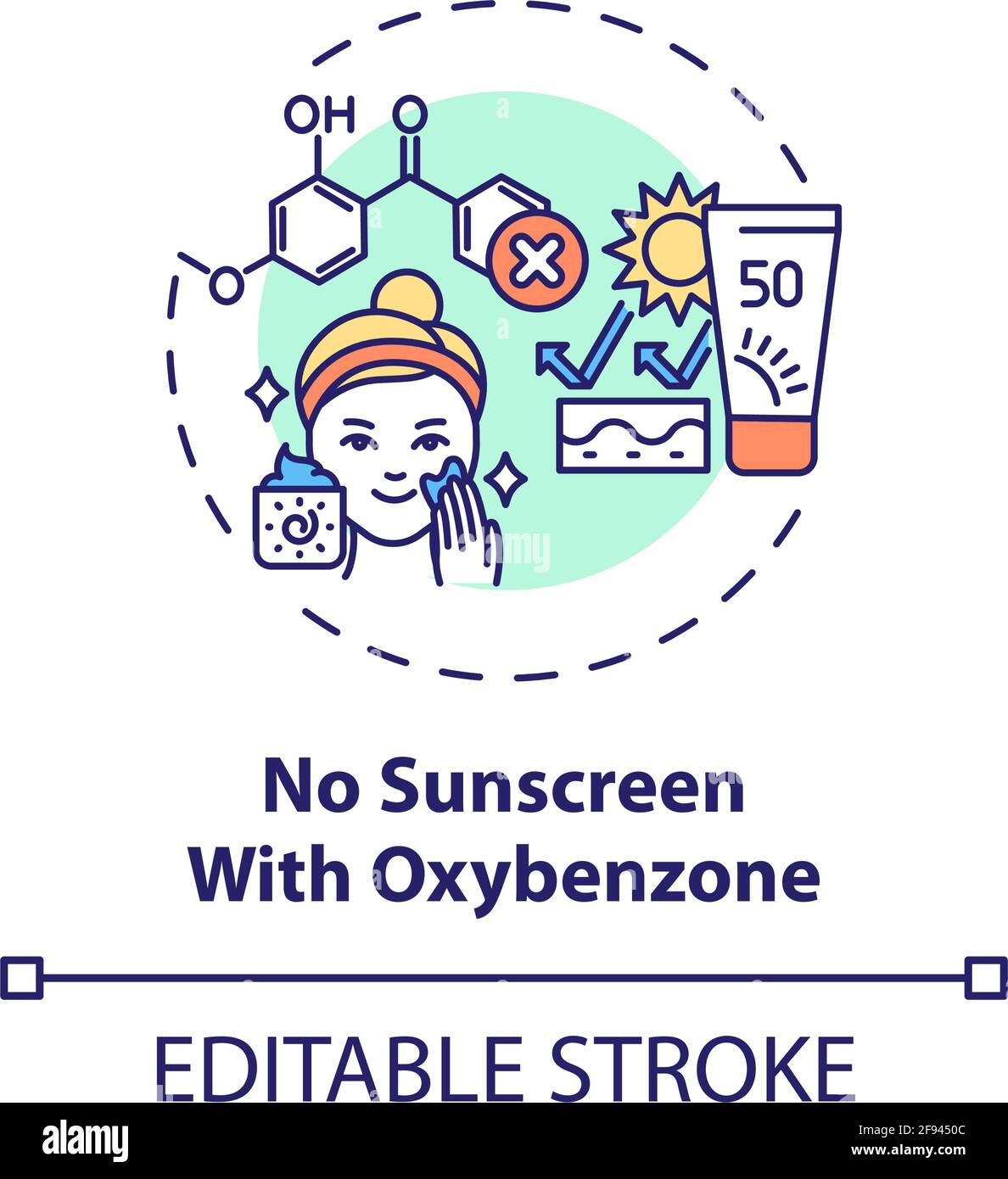Kein Sonnenschutz mit Oxybenzone-Symbol Stock Vektor