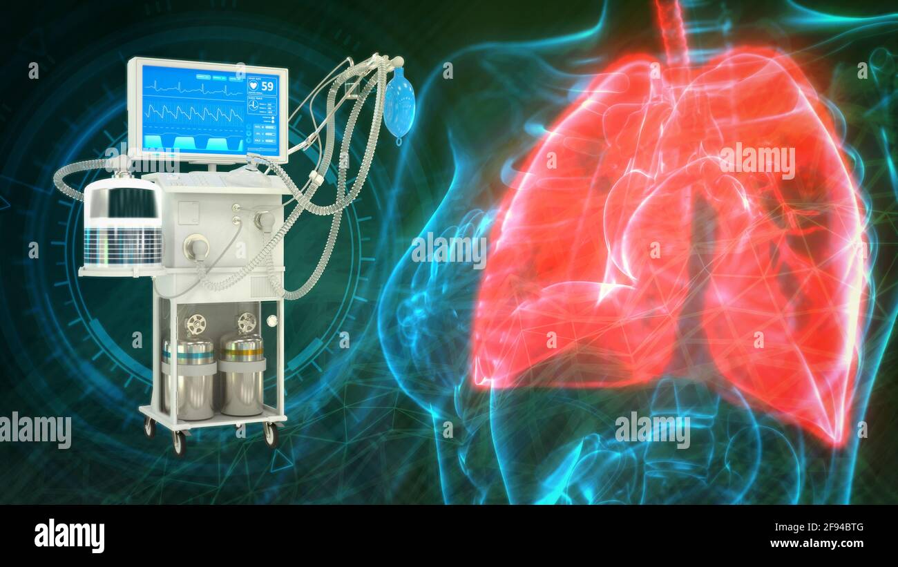Lungen- und ITS-Beatmungsgerät, cg Healthcare 3d-Illustration Stockfoto