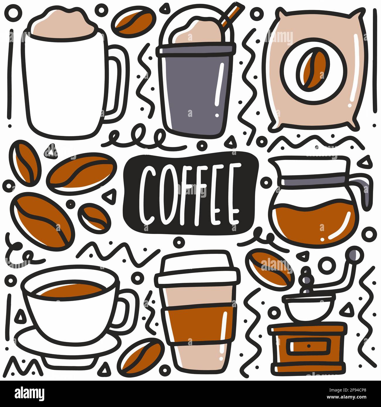 Handgezeichneter Kaffee Getränk Doodle Set Stock Vektor