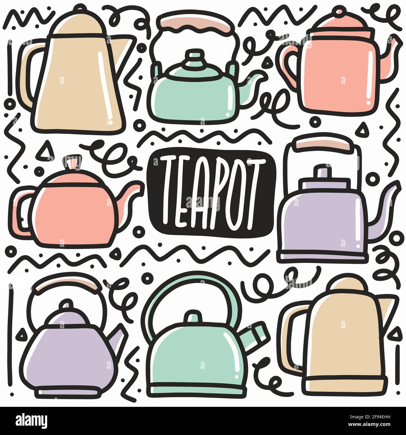 Handgezeichnetes Teekannen-Set Stock Vektor